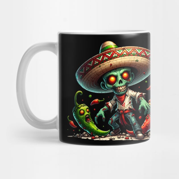 Zombie Cinco de Mayo Man and Hot Peppers by HolidayBug